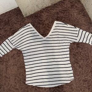Express Striped V-Neck Women's Top with button accent